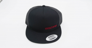 Black Flat Bill 5-Panel Classic Trucker Cap w/ Red GTECHNIQ Logo