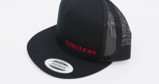 Black Flat Bill 5-Panel Classic Trucker Cap w/ Red GTECHNIQ Logo